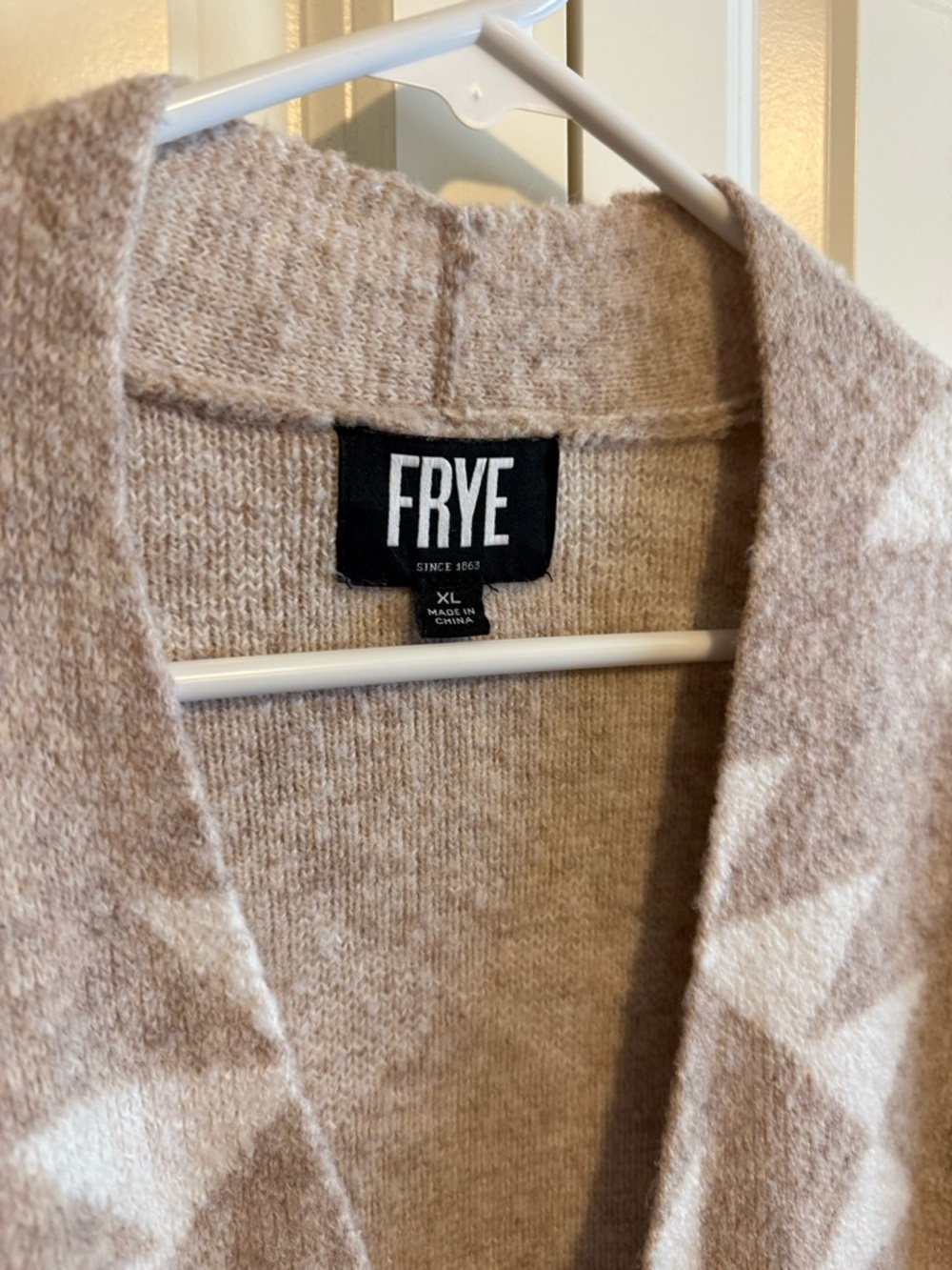 FRYE Taupe & Ivory Geometric Knit Cardigan - Picture 2 of 3